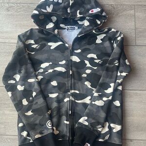Bape Black and Gray Camouflage Hoodie